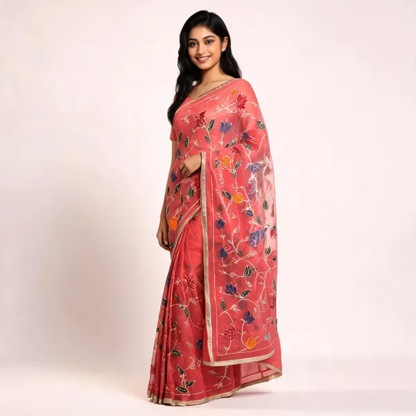 Peach_Georgette_Sheer_Embroidered_Floral_Saree_For_Women