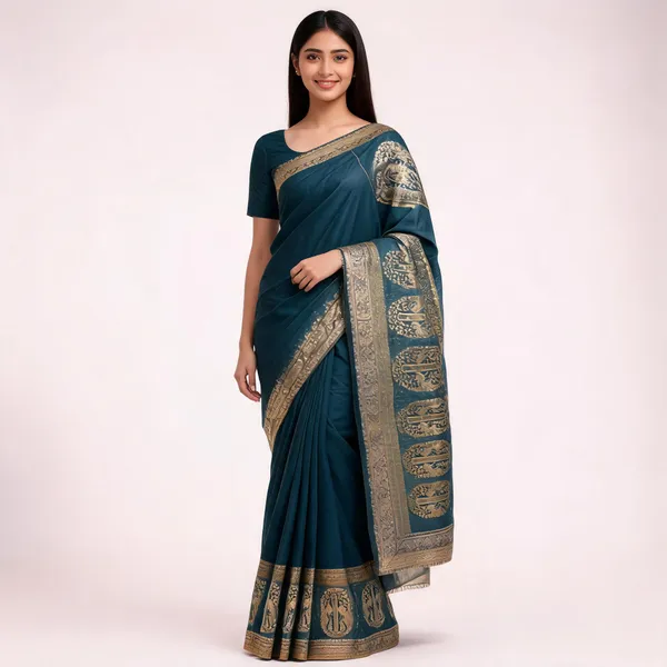 Blue_Silk_Brocade_Border_Saree_For_Women