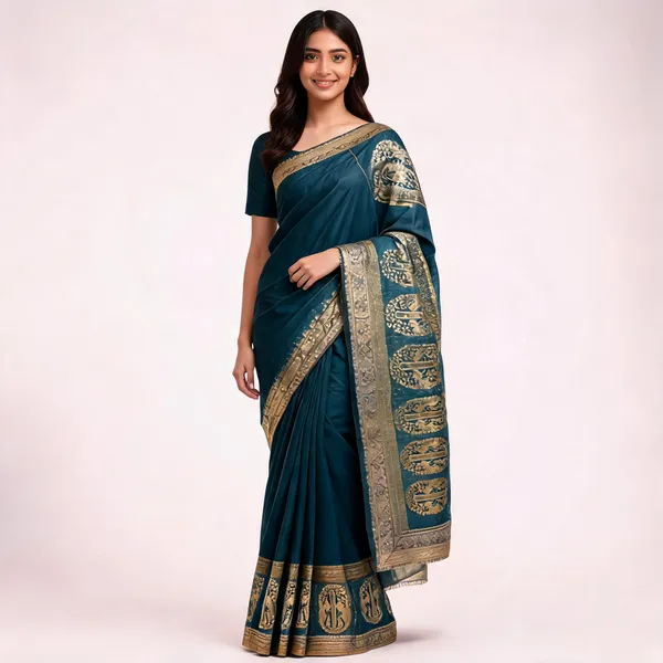Blue_Silk_Brocade_Border_Saree_For_Women
