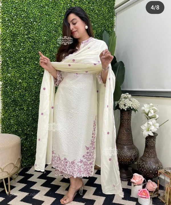 White_Cotton_Straight_Embroidered_Kurta_Pant_Dupatta_Set_For_Women