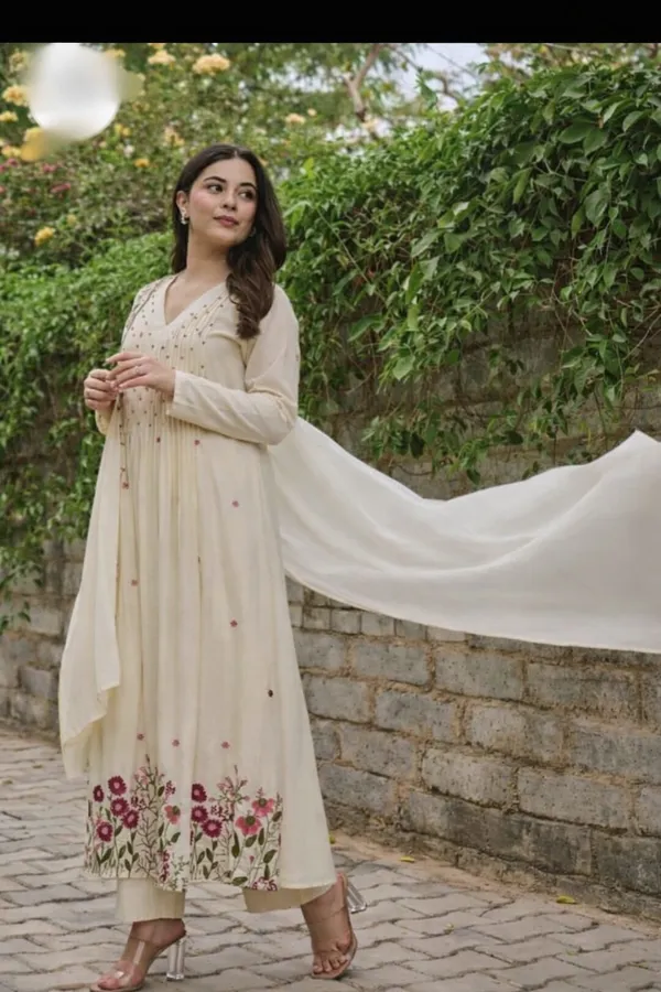 White_Cotton_Flared_Anarkali_Kurta_Pant_Dupatta_Set_For_Women