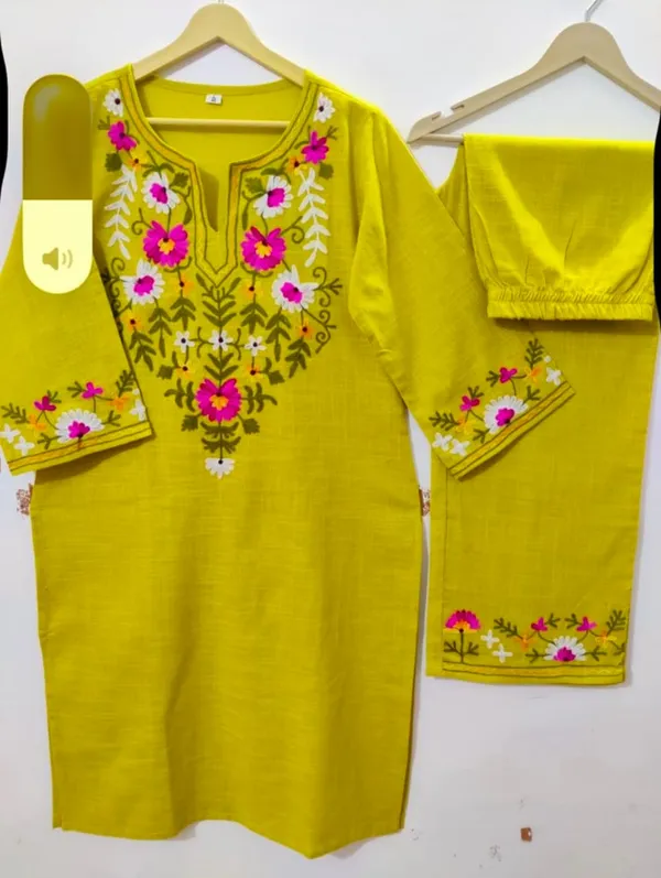 Yellow_Cotton_Straight_Floral_Embroidered_Kurta_Pant_Set_For_Women
