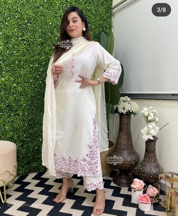 White_Cotton_Straight_Embroidered_Kurta_Pant_Dupatta_Set_For_Women