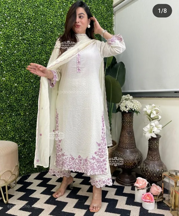 White_Cotton_Straight_Embroidered_Kurta_Pant_Dupatta_Set_For_Women