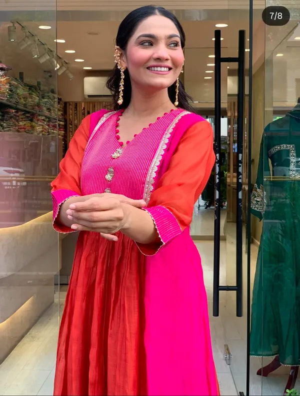 Rani_Pink_Cotton_Flared_Anarkali_Kurta_Pant_Dupatta_Set_For_Women