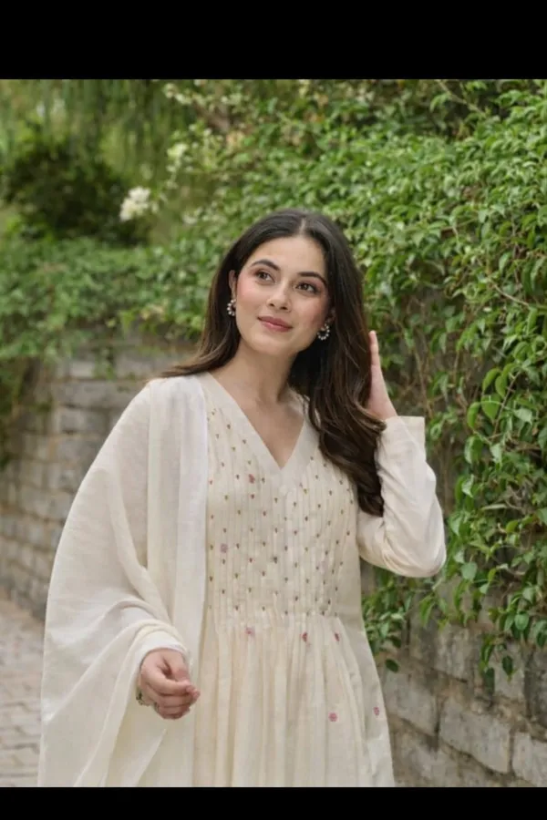 White_Cotton_Flared_Anarkali_Kurta_Pant_Dupatta_Set_For_Women