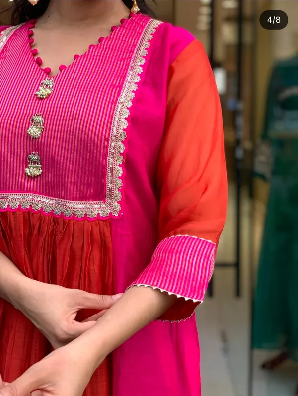 Rani_Pink_Cotton_Flared_Anarkali_Kurta_Pant_Dupatta_Set_For_Women