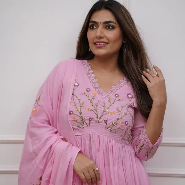 Baby_Pink_Cotton_Flared_Anarkali_Embroidered_Kurta_Pant_Dupatta_Set_For_Women