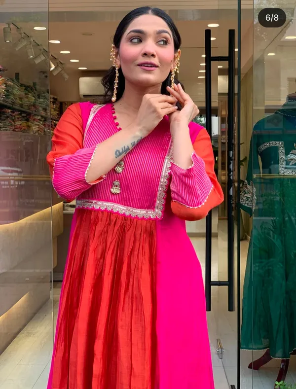 Rani_Pink_Cotton_Flared_Anarkali_Kurta_Pant_Dupatta_Set_For_Women