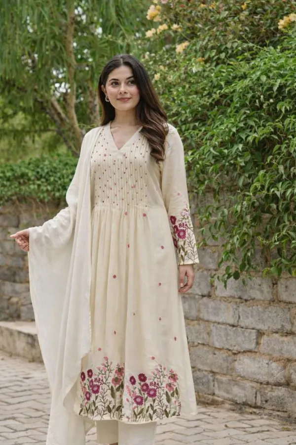 White_Cotton_Flared_Anarkali_Kurta_Pant_Dupatta_Set_For_Women