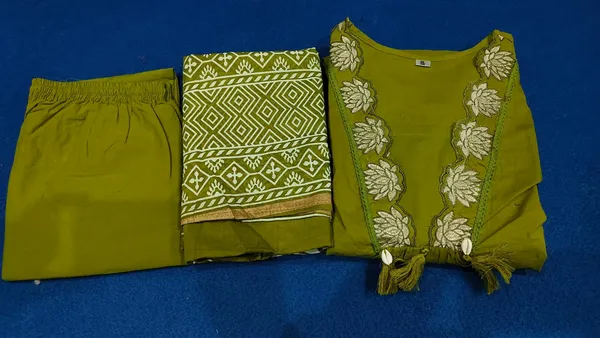 Olive_Green_Cotton_Straight_Floral_Kurta_Salwar_Dupatta_Set_For_Women