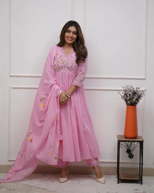 Baby_Pink_Cotton_Flared_Anarkali_Embroidered_Kurta_Pant_Dupatta_Set_For_Women