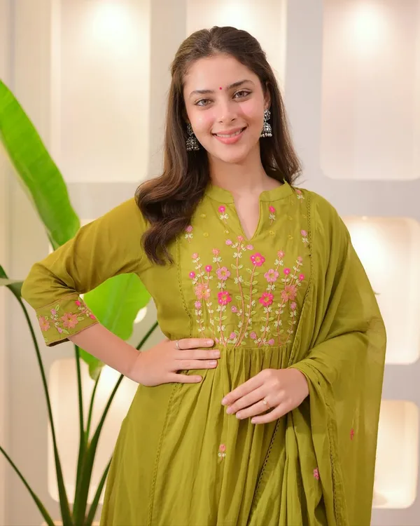 Olive_Cotton_Anarkali_Embroidered_Kurta_Pant_Dupatta_Set_For_Women