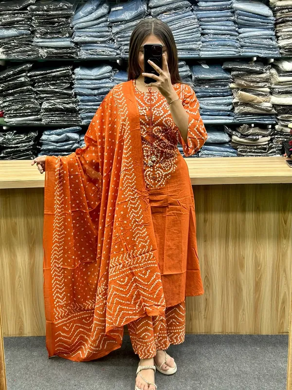Rust_Orange_Cotton_Straight_Printed_Kurta_Pant_Dupatta_Set_For_Women