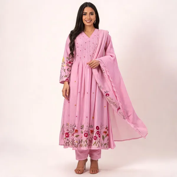 Baby_Pink_Cotton_Flared_Anarkali_Kurta_Pant_Dupatta_Set_For_Women