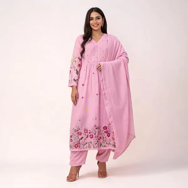 Baby_Pink_Cotton_Flared_Anarkali_Kurta_Pant_Dupatta_Set_For_Women