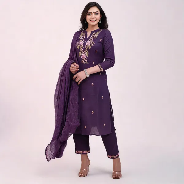 Purple_Cotton_Straight_Embroidered_Kurta_Pant_Dupatta_Set_For_Women