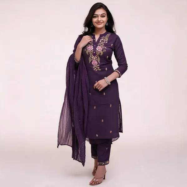 Purple_Cotton_Straight_Embroidered_Kurta_Pant_Dupatta_Set_For_Women