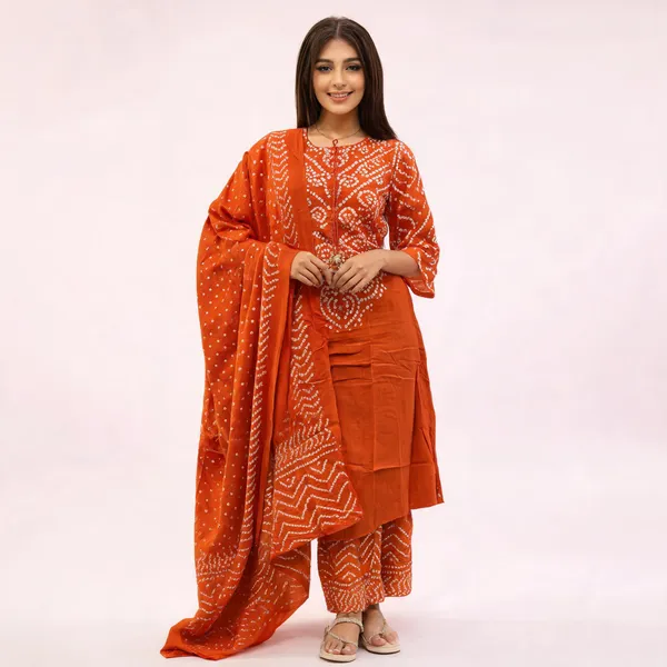 Rust_Orange_Cotton_Straight_Printed_Kurta_Pant_Dupatta_Set_For_Women
