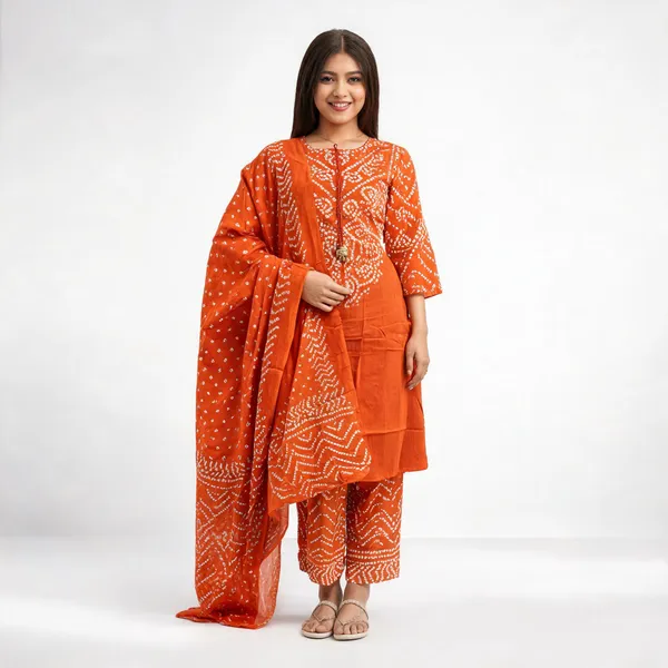 Rust_Orange_Cotton_Straight_Printed_Kurta_Pant_Dupatta_Set_For_Women