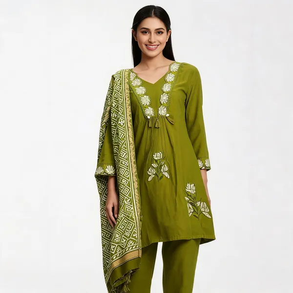 Olive_Green_Cotton_Straight_Floral_Kurta_Salwar_Dupatta_Set_For_Women