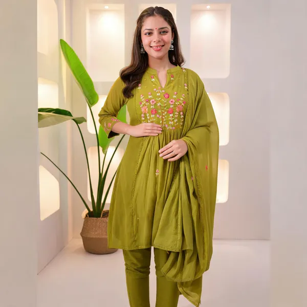 Olive_Cotton_Anarkali_Embroidered_Kurta_Pant_Dupatta_Set_For_Women