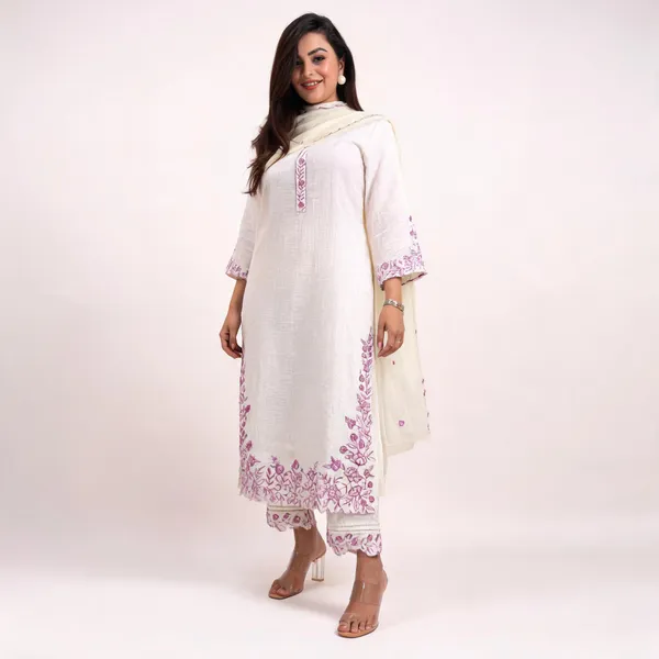 White_Cotton_Straight_Embroidered_Kurta_Pant_Dupatta_Set_For_Women