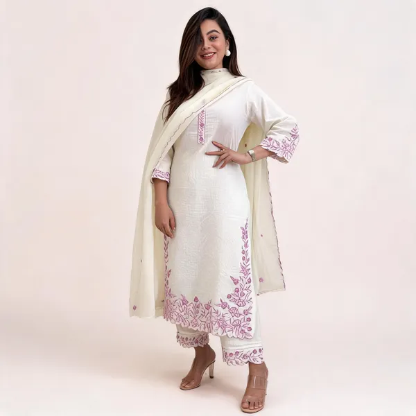 White_Cotton_Straight_Embroidered_Kurta_Pant_Dupatta_Set_For_Women