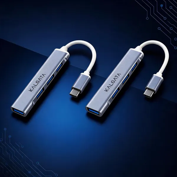 Kalgata_Silver_Aluminium_Usb_Hub_With_Usb-A_And_Usb-C_Ports_Pack_of_2