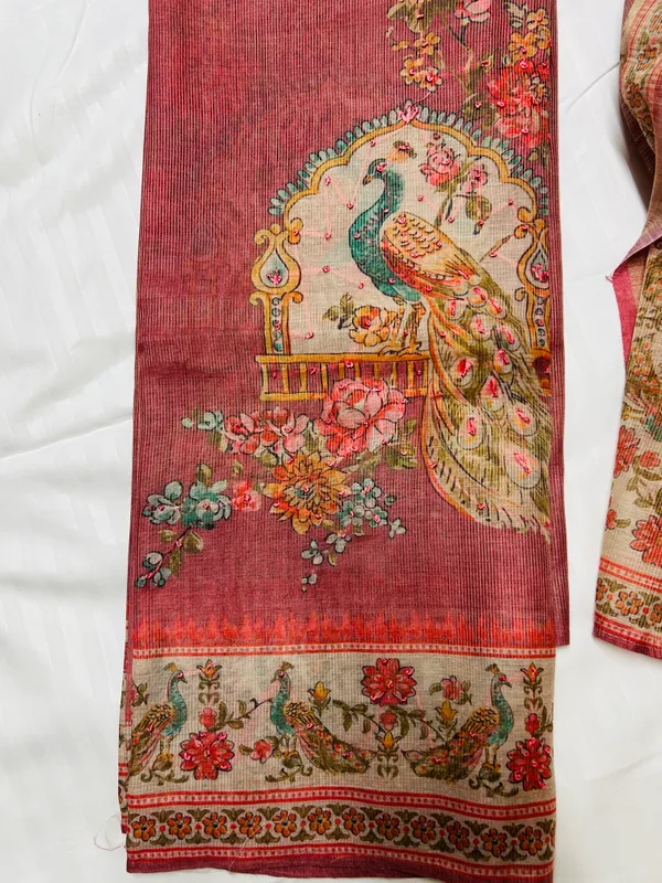 Reddish_Linen_Tissue_Peacock_Print_Unstitched_Suit_Set_For_Women