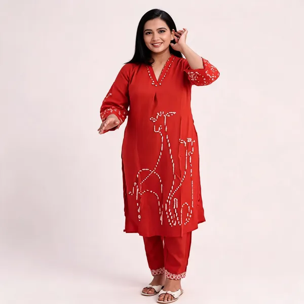 Orange_Cotton_Printed_Kurta_Set_For_Women