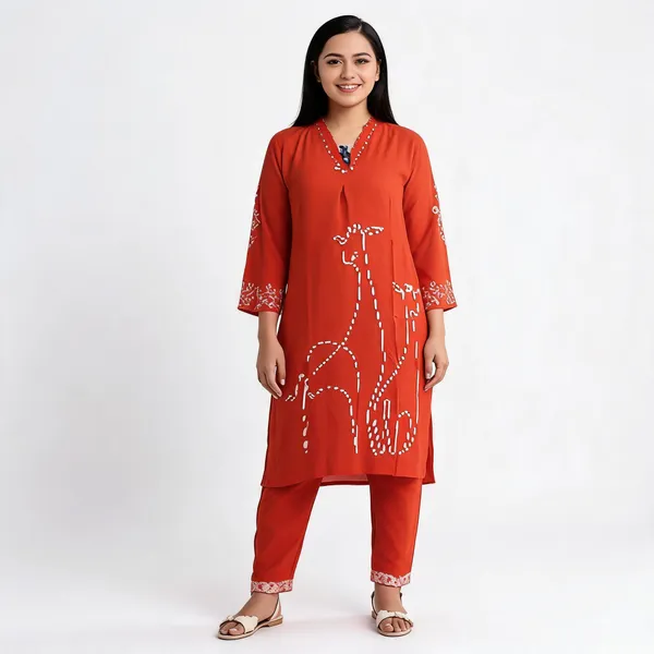 Orange_Cotton_Printed_Kurta_Set_For_Women