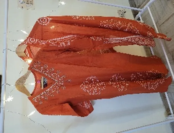 Orange_Cotton_Bandhani_Print_Embroidered_3-Piece_Kurta_Set_For_Women