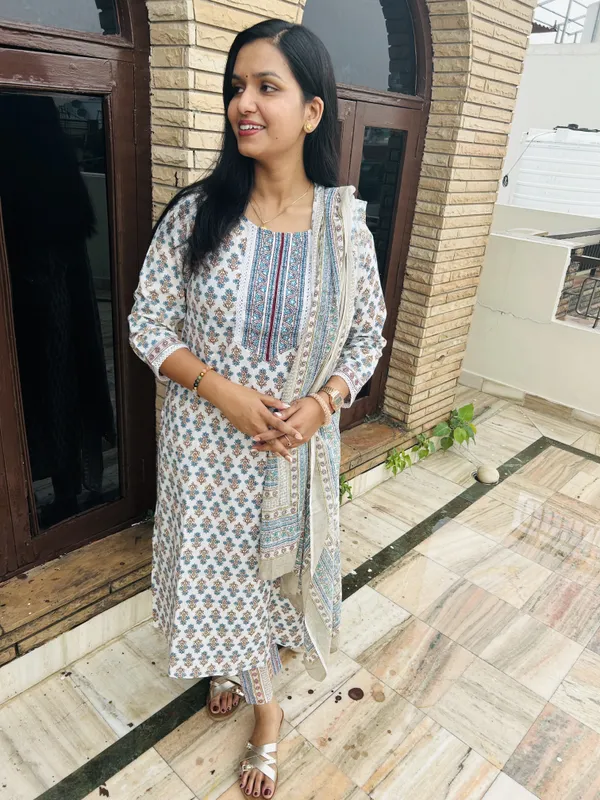White_Pure_Cotton_Printed_Straight_Kurta_Set_For_Women