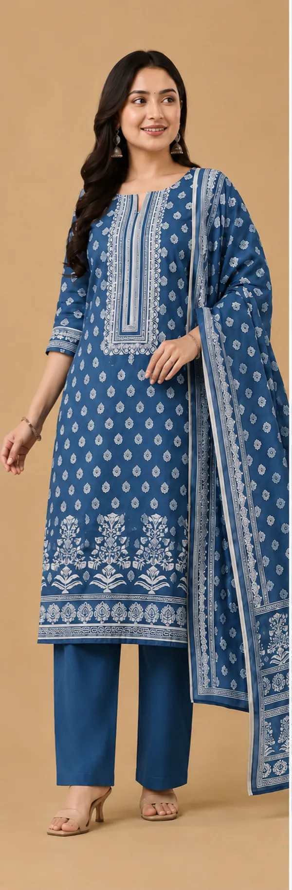 Navy_Blue_Cotton_Printed_Unstitched_Suit_Set_For_Women
