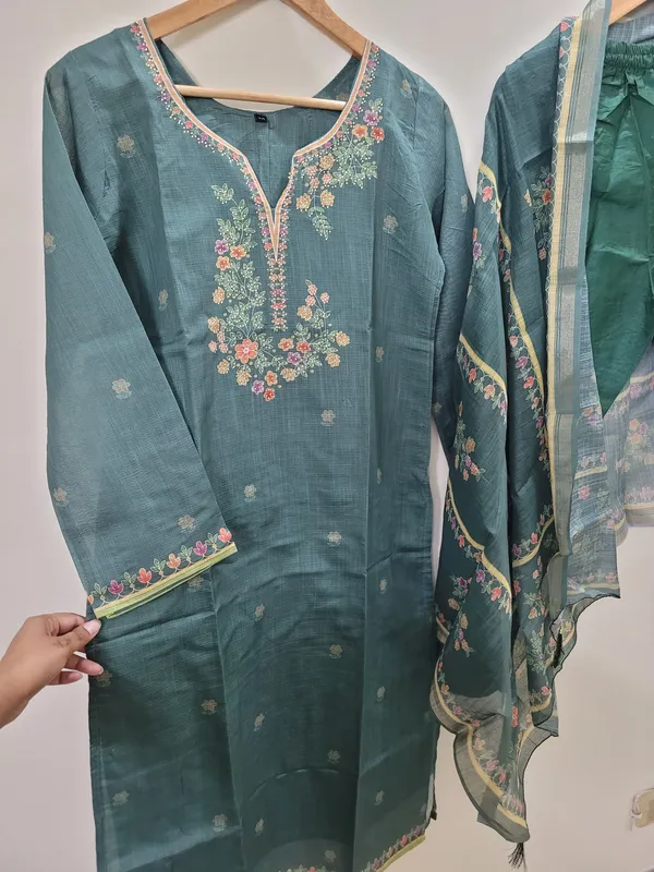 Teal_Green_Mal_Chanderi_Straight_Kurta_Set_For_Women