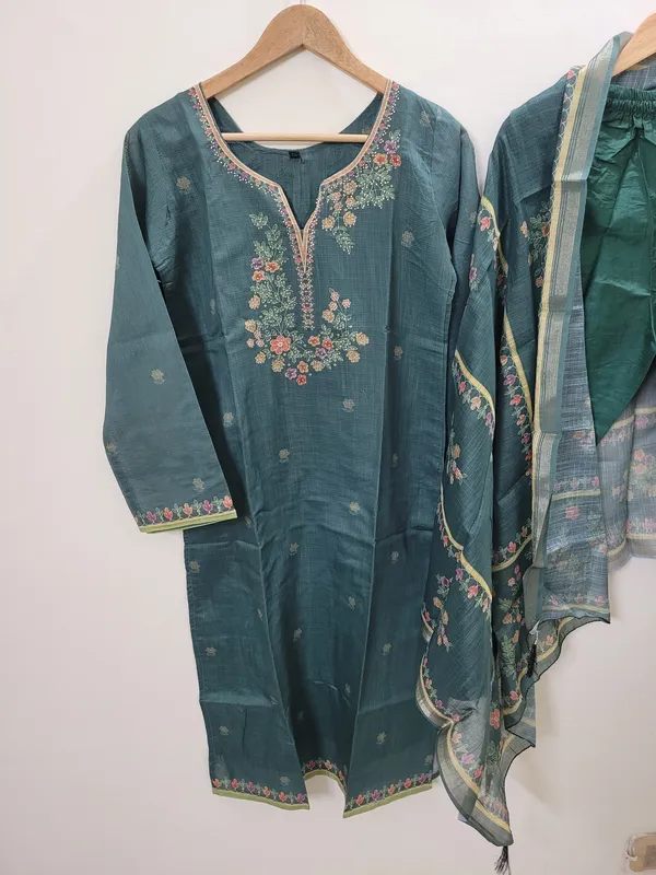 Teal_Green_Mal_Chanderi_Straight_Kurta_Set_For_Women