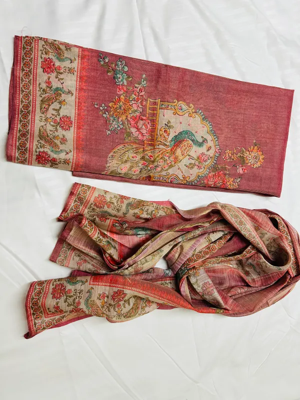 Reddish_Linen_Tissue_Peacock_Print_Unstitched_Suit_Set_For_Women