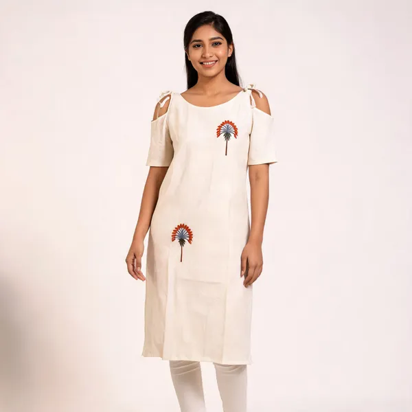 Cream_Khadi_Floral_Embroidered_Straight_Kurta_For_Women