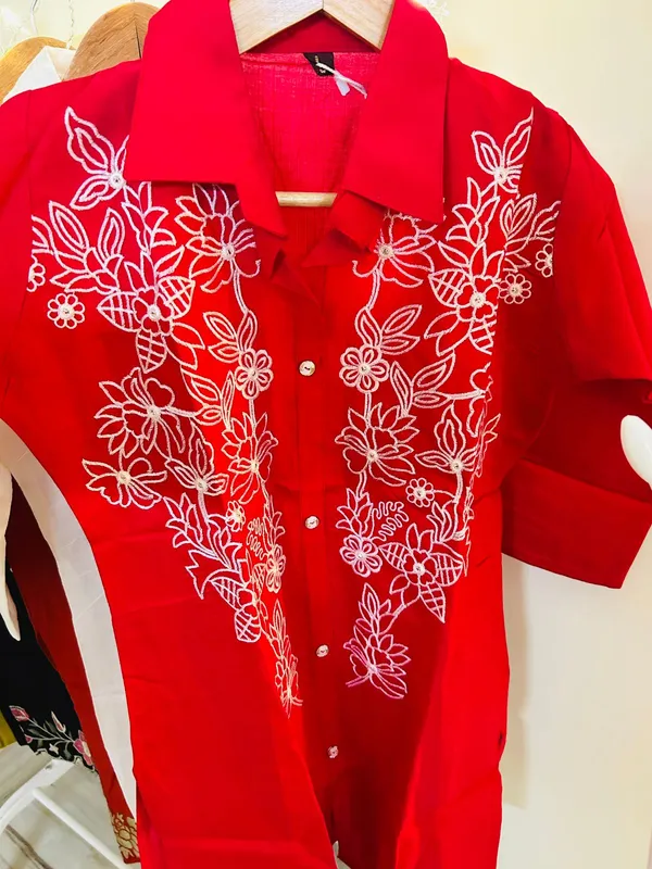 Pink_Rayon_Cotton_Shirt_Style_Embroidered_Kurti_For_Women