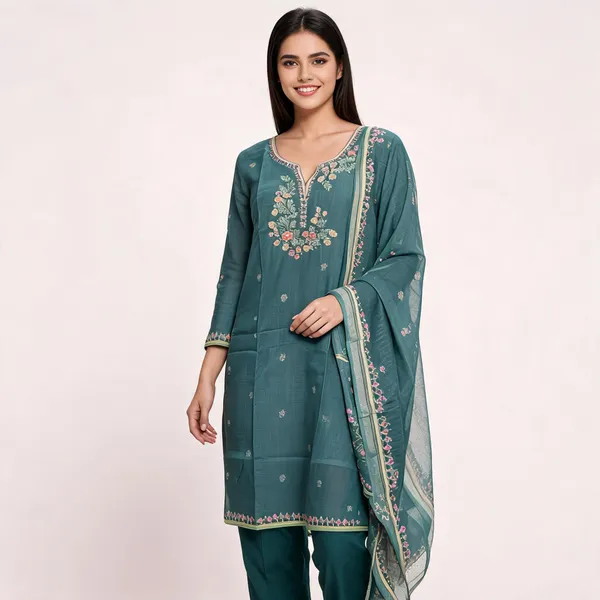 Teal_Green_Mal_Chanderi_Straight_Kurta_Set_For_Women