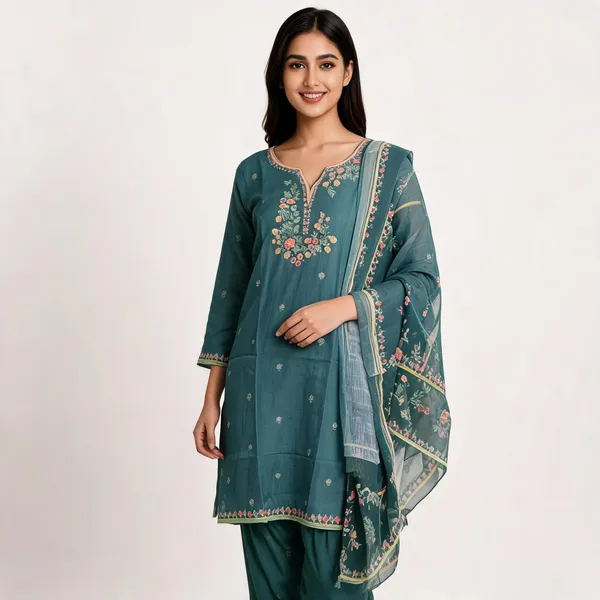 Teal_Green_Mal_Chanderi_Straight_Kurta_Set_For_Women