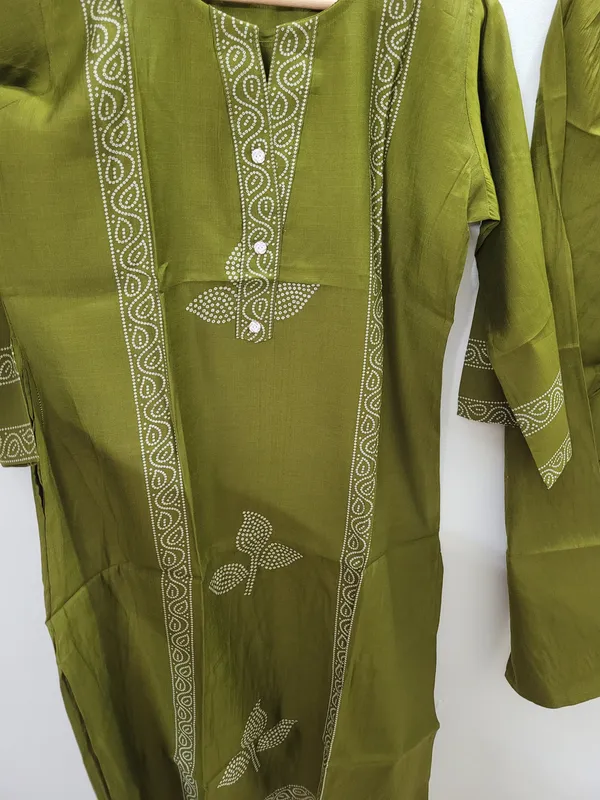 Olive_Green_Chennon_Printed_Kurta_Pajama_Set_For_Men