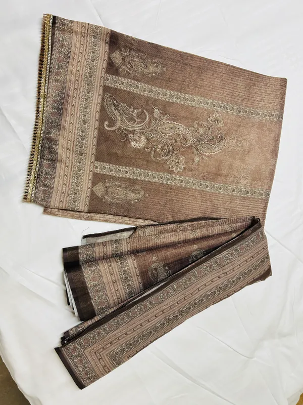 Brown_Linen_Tissue_Paisley_Print_Unstitched_Suit_Set_For_Women