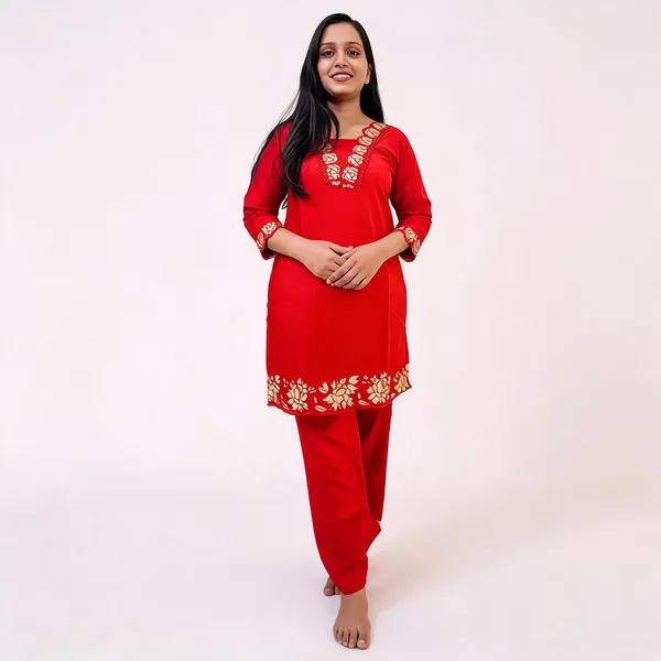 Red_Cotton_Straight_Embroidered_Kurta_Set_For_Women