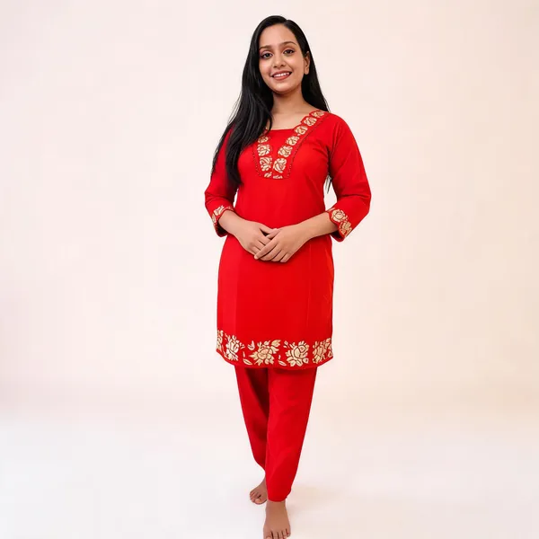 Red_Cotton_Straight_Embroidered_Kurta_Set_For_Women