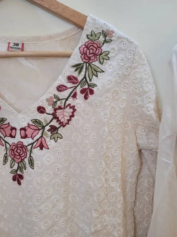 Off_White_Pure_Cotton_Embroidered_V-Neck_Ethnic_Top_For_Women