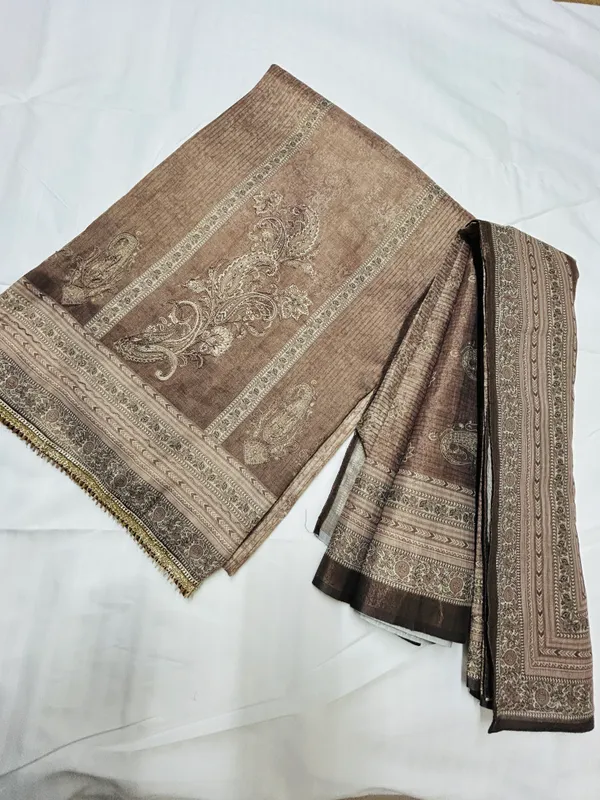 Brown_Linen_Tissue_Paisley_Print_Unstitched_Suit_Set_For_Women