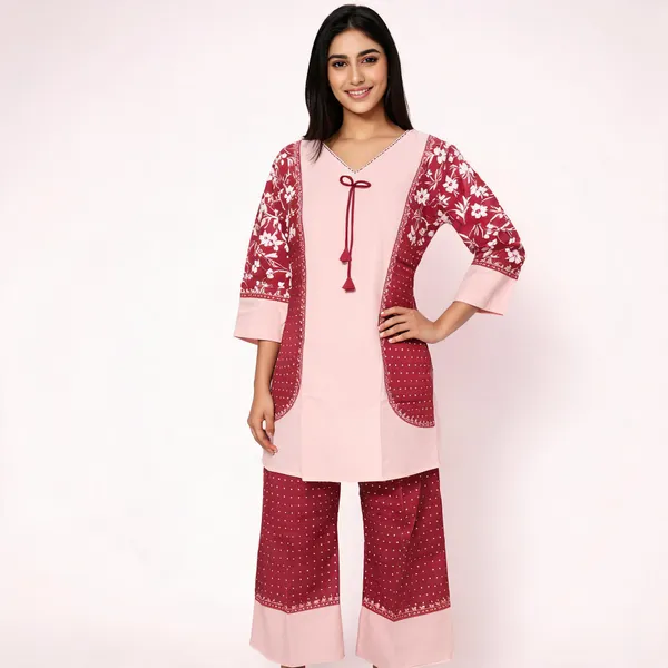 Maroon_Mal_Chanderi_Printed_Straight_Kurta_Set_For_Women