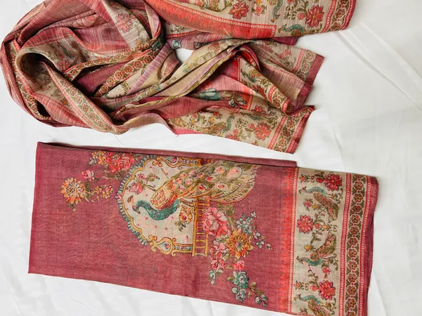 Reddish_Linen_Tissue_Peacock_Print_Unstitched_Suit_Set_For_Women